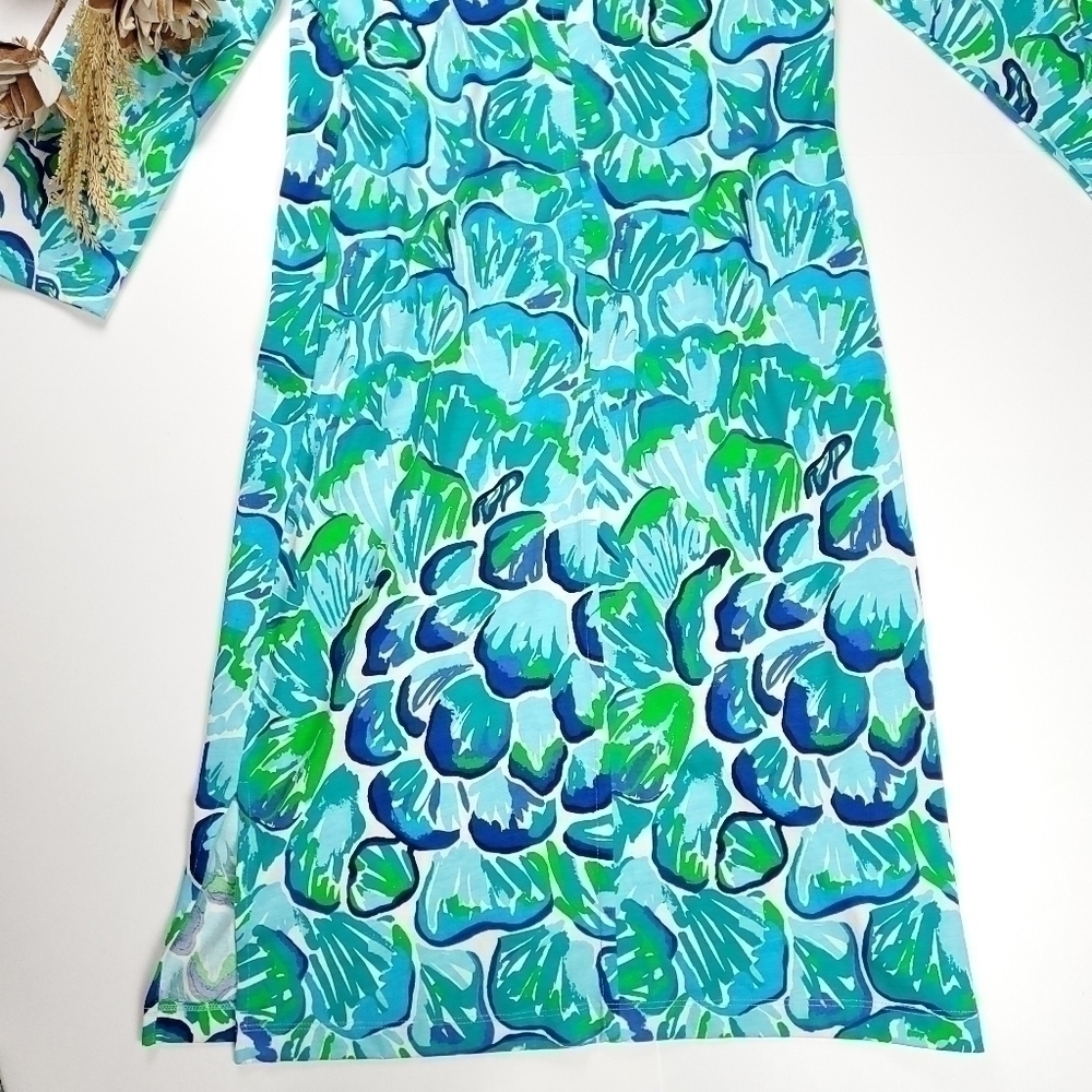 New Lilly Pulitzer 100% Pima Cotton Blue Green White Floral Dress Sz M - Picture 15 of 16